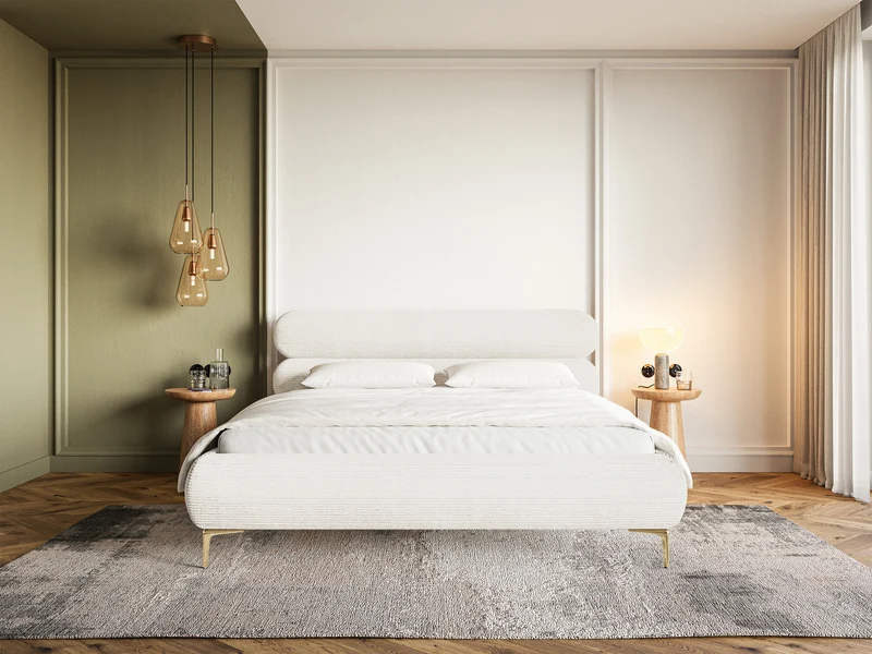 Polstermbett 180x200 cm Roule Cord creme Cordstoff goldfarbene Beine