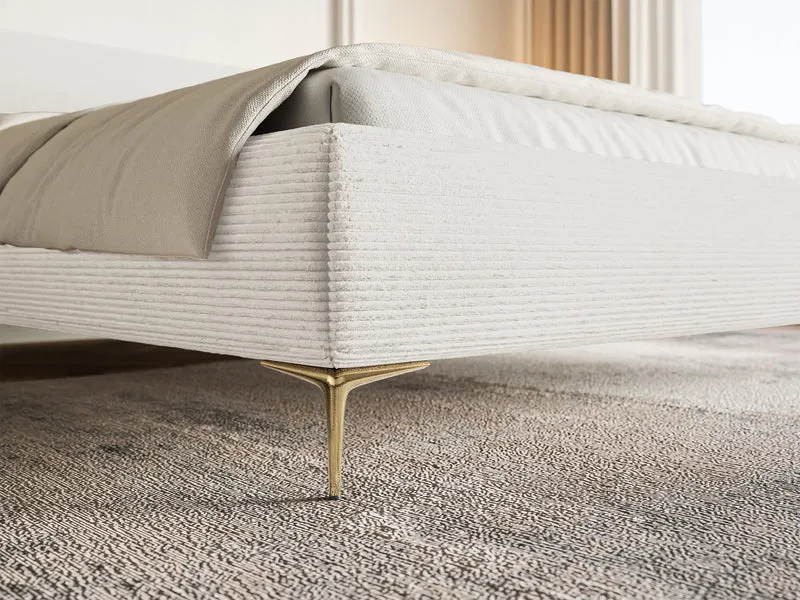 Polstermbett 180x200 cm Roule Cord creme Cordstoff goldfarbene Beine