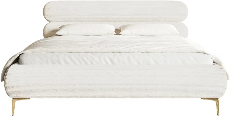 Polstermbett 180x200 cm Roule Cord creme Cordstoff goldfarbene Beine