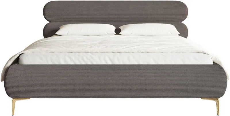 Polsterbett 180x200 cm Roule Cord grau Cord Samt goldene Beine