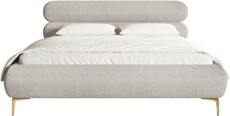 Polsterbett 160x200 cm Roule Cord hellgraubeige Cord mit goldenen Beinen