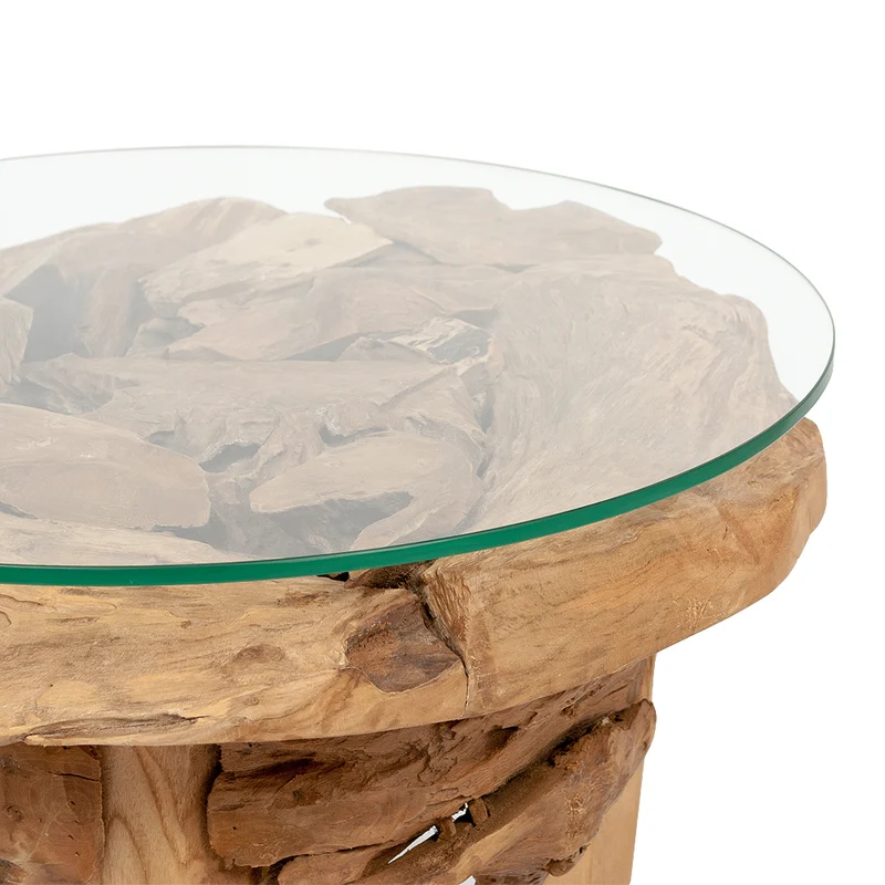 Teakwurzel Couchtisch BOSCO 80cm Natural Massivholz Glasplatte
