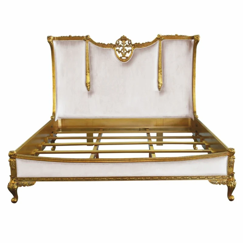 Casa Padrino Luxus Barock Doppelbett Weiß / Gold 200 x 200 cm - Barockstil Schlafzimmer Möbel