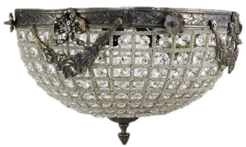 Casa Padrino Barock Kristall Deckenleuchte Oxidiert Ø 40 cm - Runde Deckenlampe im Barockstil - Barock Leuchten - Edel & Prunkvoll