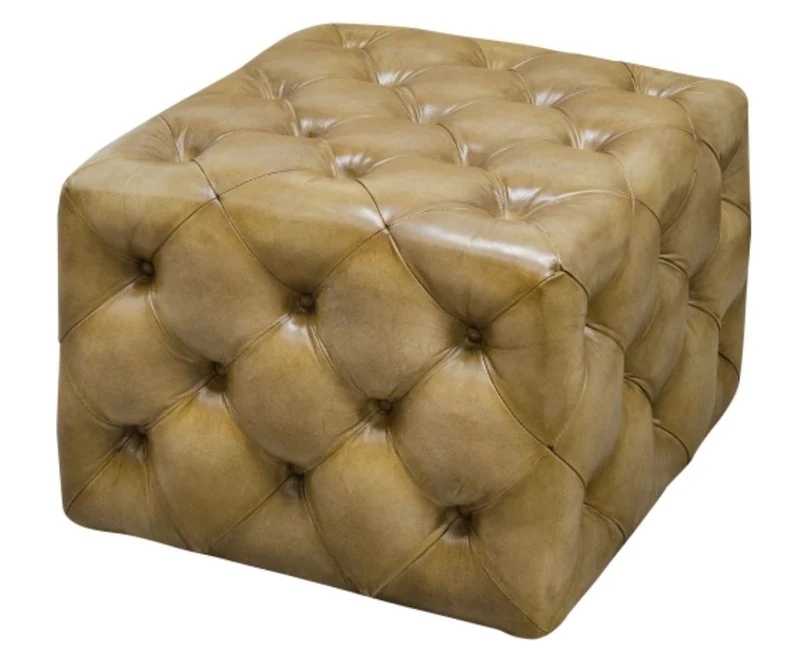 Casa Padrino Luxus Echtleder Fußhocker Sandfarben 64 x 64 x H. 46 cm - Chesterfield Möbel