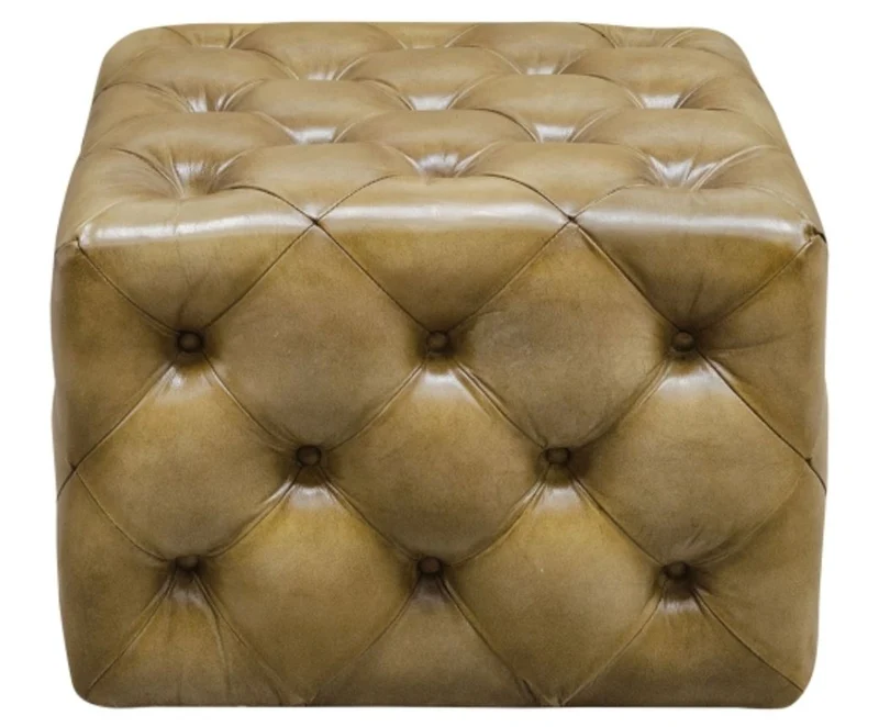 Casa Padrino Luxus Echtleder Fußhocker Sandfarben 64 x 64 x H. 46 cm - Chesterfield Möbel