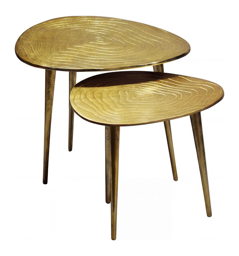 Satztische 2er Set Couchtisch Gold aus Aluminium im Retro-Design