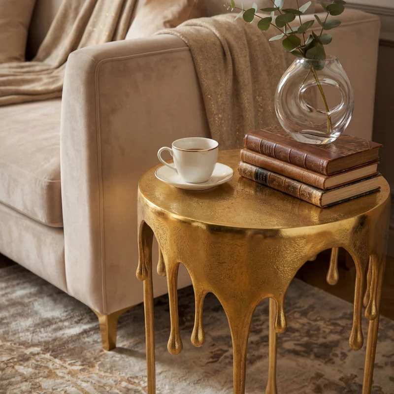 Beistelltisch Gold aus Aluminium mit Tropfen-Design, rund Ø43 cm
