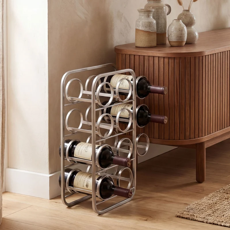 Weinregal für 11 Flaschen aus lackiertem Stahl in Silber - Wohnling