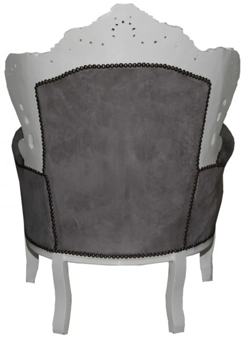 Casa Padrino Barock Sessel King Grau / Weiß 85 x 85 x H. 120 cm - Antikstil