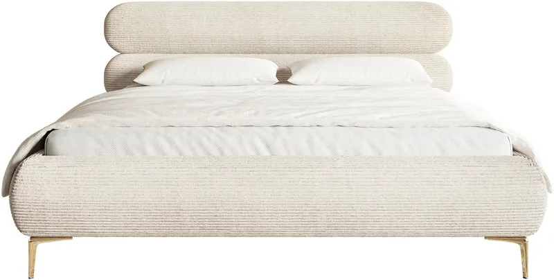 Polsterbett 140x200 cm Roule Cord hellbeige Cord Samt goldene Beine