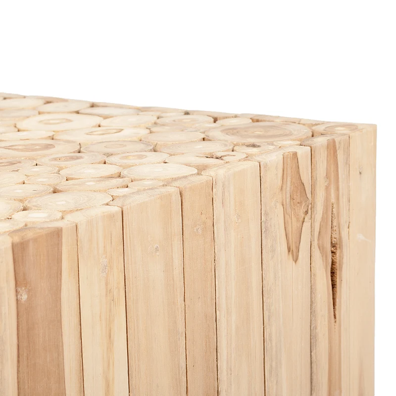 Moderner Teak Couchtisch EVA 80x80cm Natural auf Rollen