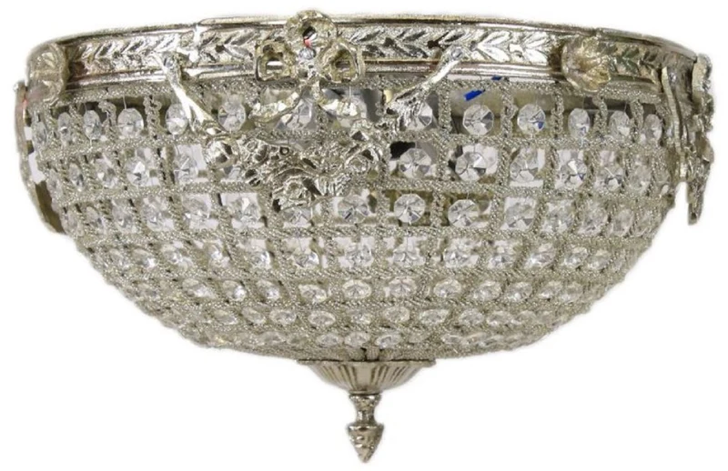 Casa Padrino Barock Kristall Deckenleuchte Silber Ø 40 cm - Runde Deckenlampe im Barockstil - Barock Leuchten - Edel & Prunkvoll