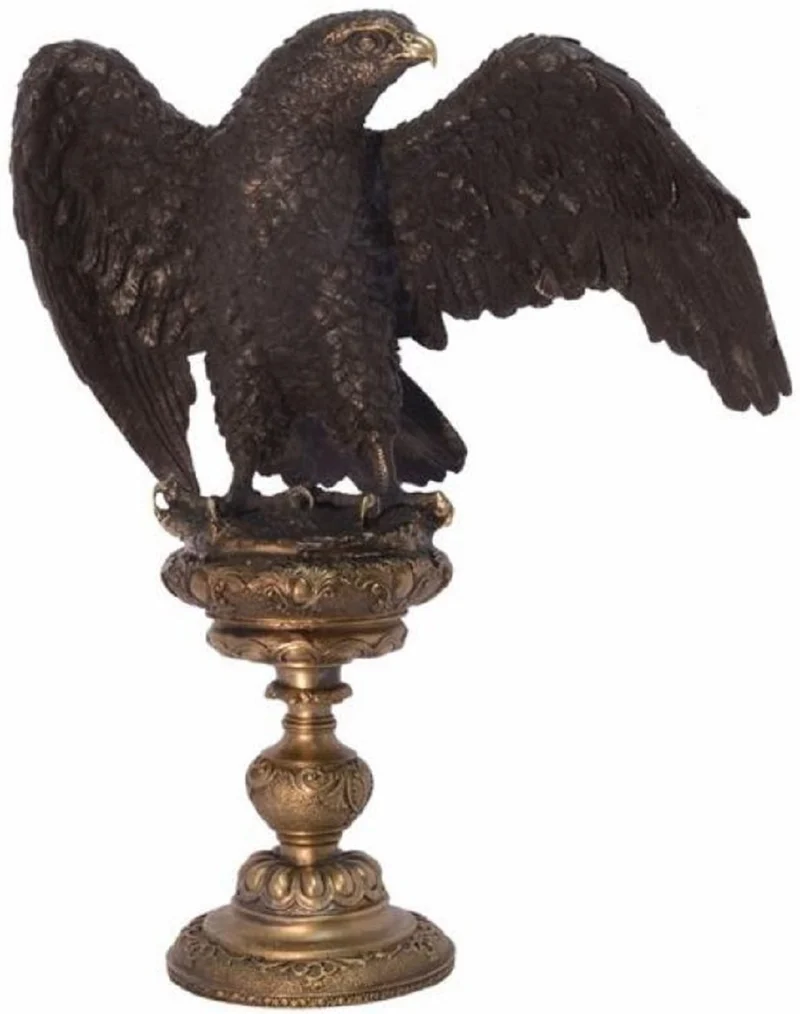 Casa Padrino Art Deco Bronze Skulptur Adler auf Sockel Schwarz / Grau 34 x 22 x H. 37,7 cm - Bronzefigur - Dekofigur - Deko Accessoires