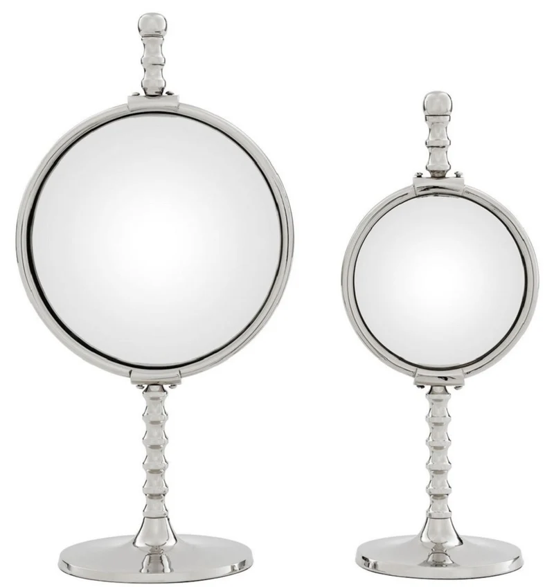 Casa Padrino Luxus Spiegel Set Silber - 2 Tischspiegel mit konvexem Spiegelglas - Deko Accessoires
