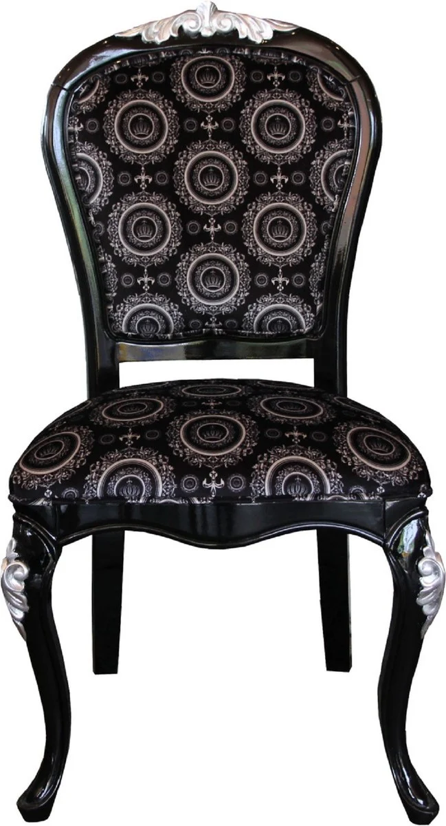 Pompöös by Casa Padrino Luxus Barock Esszimmer Stühle mit Krone Schwarz / Gold & Schwarz / Silber (4 Stühle) Harald Glööckler Möbel