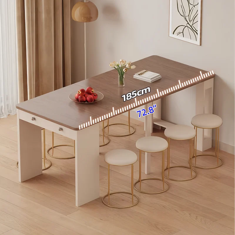 Ausziehbarer Esstisch mit rollbarem Sideboard und Stühlen (Set)