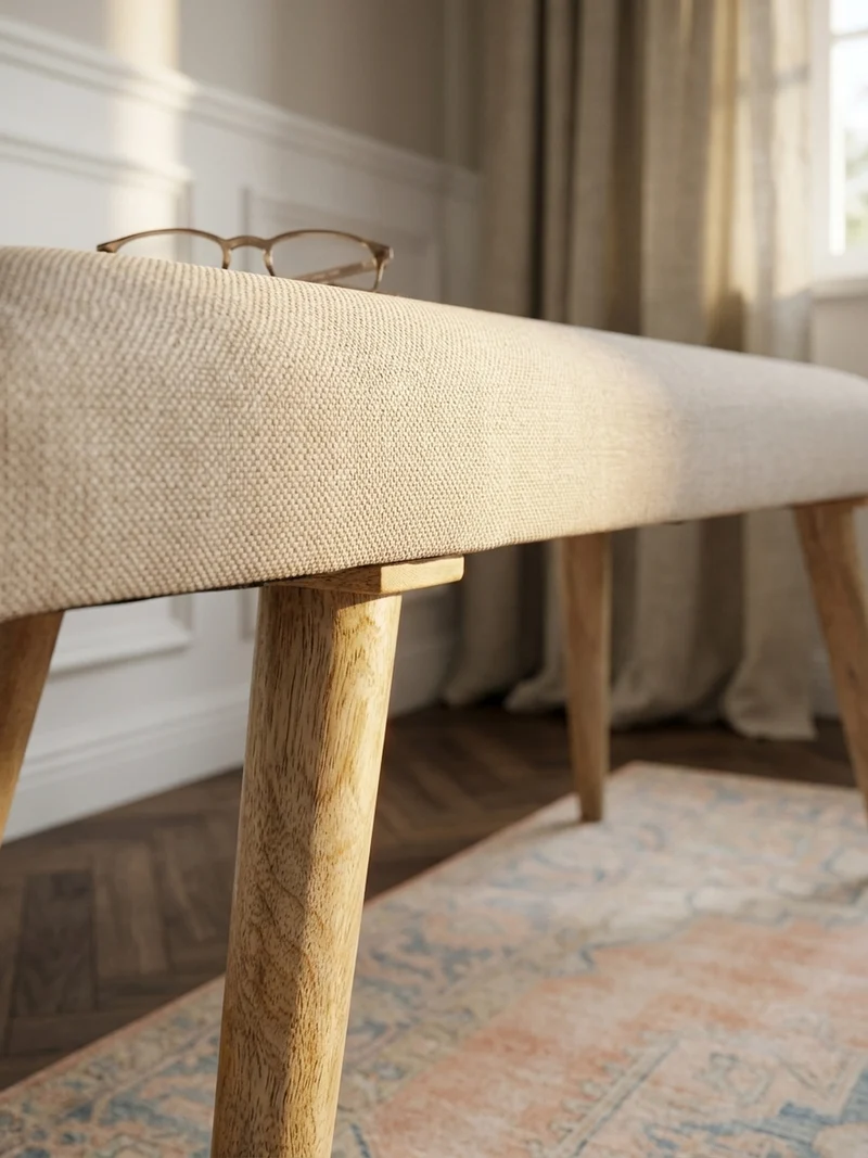 Sitzbank Retro Stil Stoffbezug Massivholz