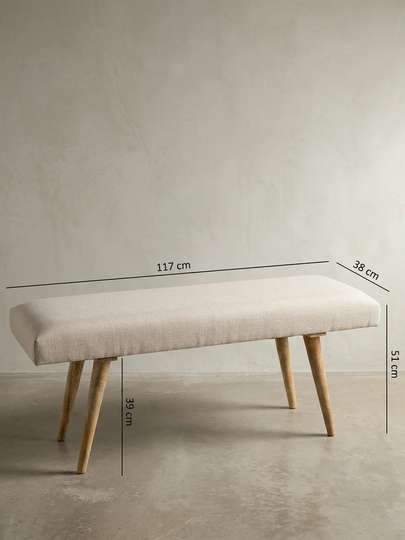 Sitzbank Retro Stil Stoffbezug Massivholz
