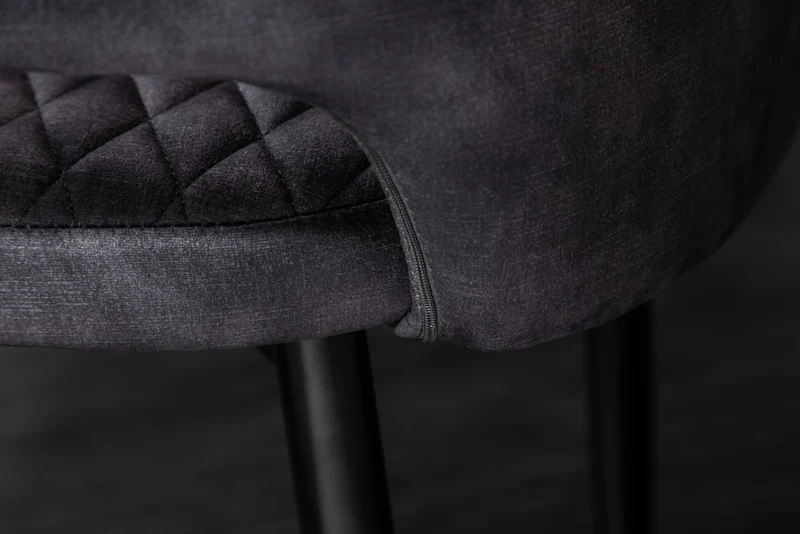 Design Stuhl FRANCE Samt grau Ziersteppung Armlehnen