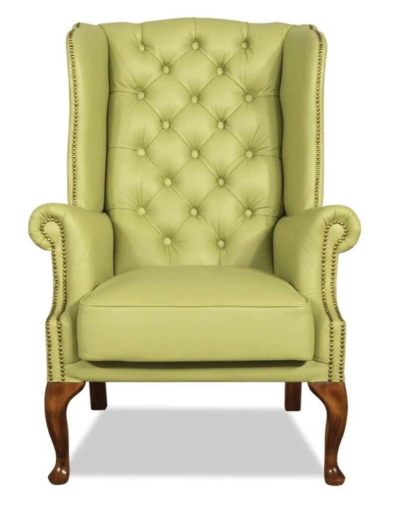 Casa Padrino Chesterfield Echtleder Ohrensessel Hellgrün 80 x 80 x H. 110 cm - Luxus Sessel