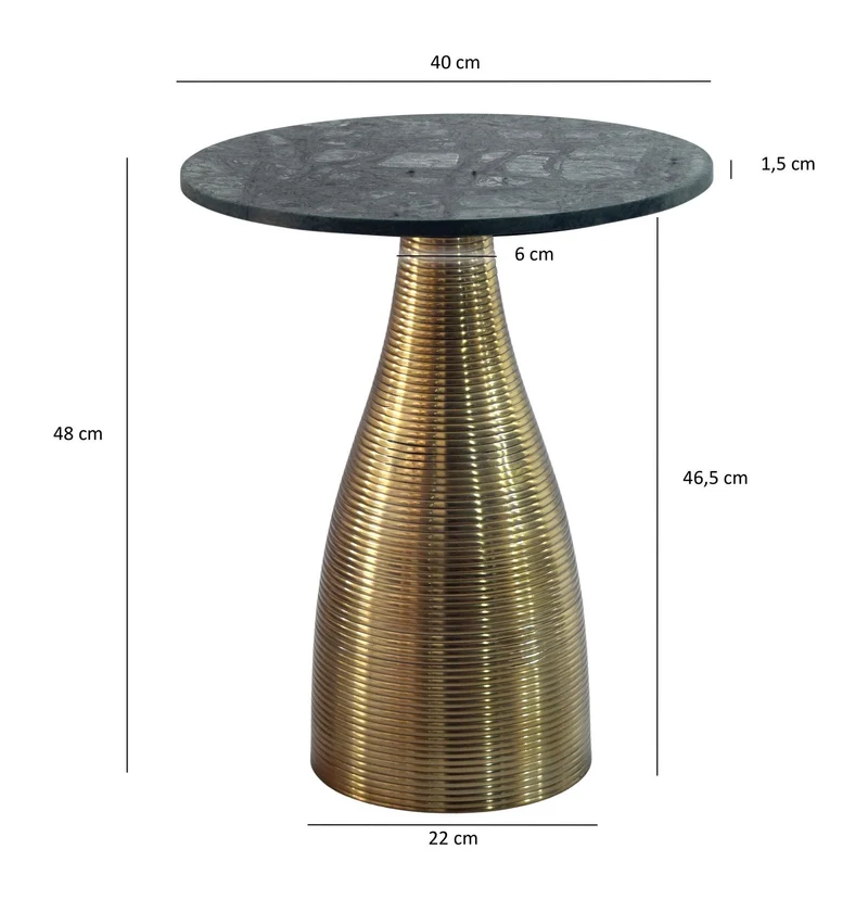 Beistelltisch Rund Ø40 cm aus Marmor Grün mit goldenem Metallgestell