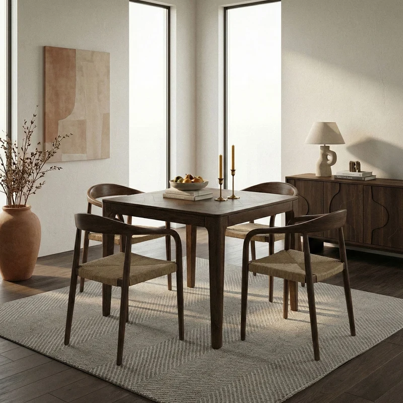 Esstisch Mango 80x80 cm Walnuss-Finish, Massivholz für 4 Personen