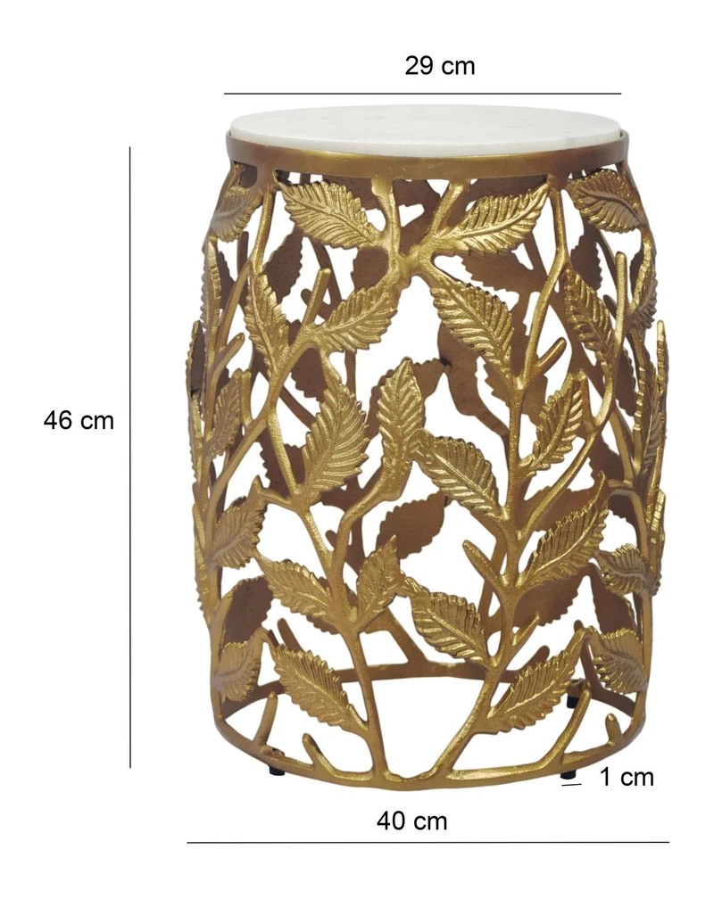 Beistelltisch Gold mit Marmorplatte, rundes Alu-Design von Wohnling
