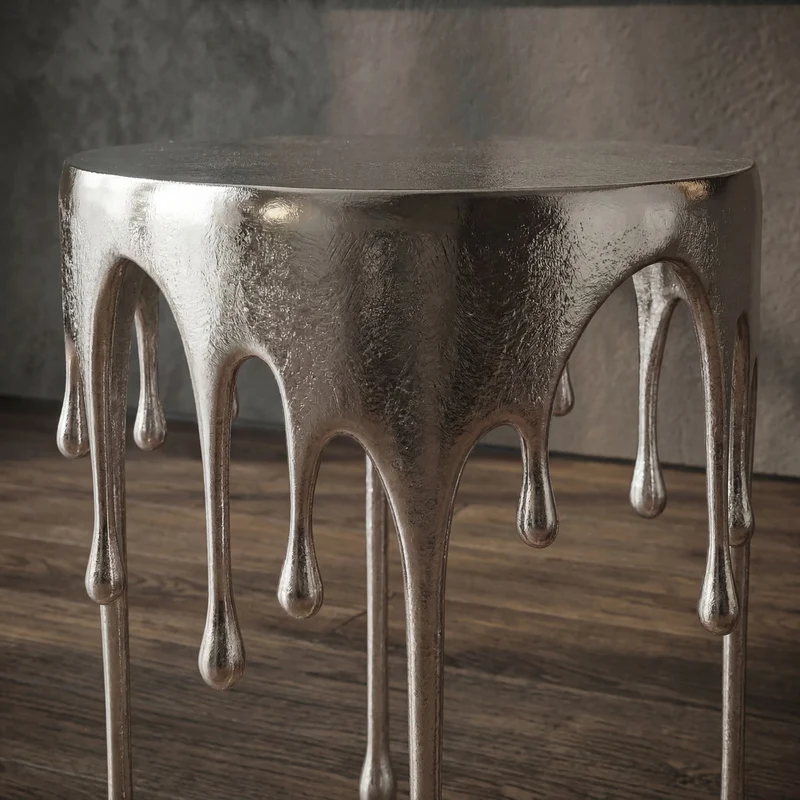 Beistelltisch Silber mit Tropfen-Design aus Aluminium, rund 43 cm
