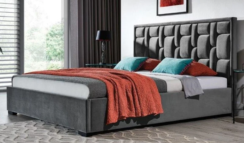 Casa Padrino Luxus Doppelbett Grau / Schwarz - Verschiedene Größen - Modernes Massivholz Bett mit Kopfteil - Schlafzimmer Möbel - Luxus Kollektion
