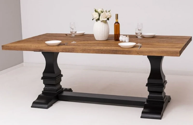 Casa Padrino Landhausstil Esstisch Braun / Schwarz 220 x 120 x H. 78 cm - Rechteckiger Massivholz Küchentisch - Landhausstil Massivholz Esszimmer Möbel