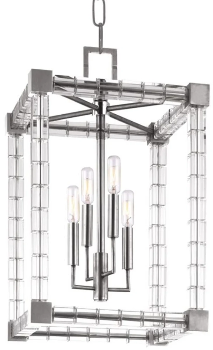 Casa Padrino Designer Kronleuchter Silber 34,5 x 34,5 x H. 56 cm - Moderner Luxus Kristallglas Kronleuchter