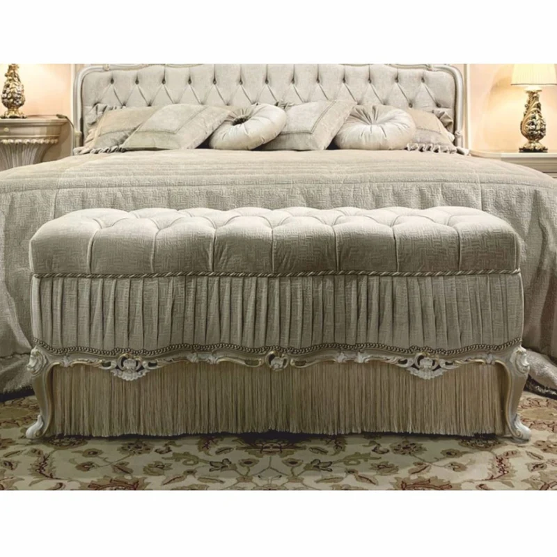Casa Padrino Luxus Barock Sitzbank Weiß / Gold 132 cm - Barock Möbel - Made in Italy
