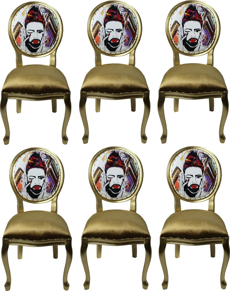 Pompöös by Casa Padrino Luxus Barock Esszimmerstühle Gold / Mehrfarbig 50 x 60 x H.104 cm - Pompööse Barock Stühle designed by Harald Glööckler - 6 Esszimmerstühle
