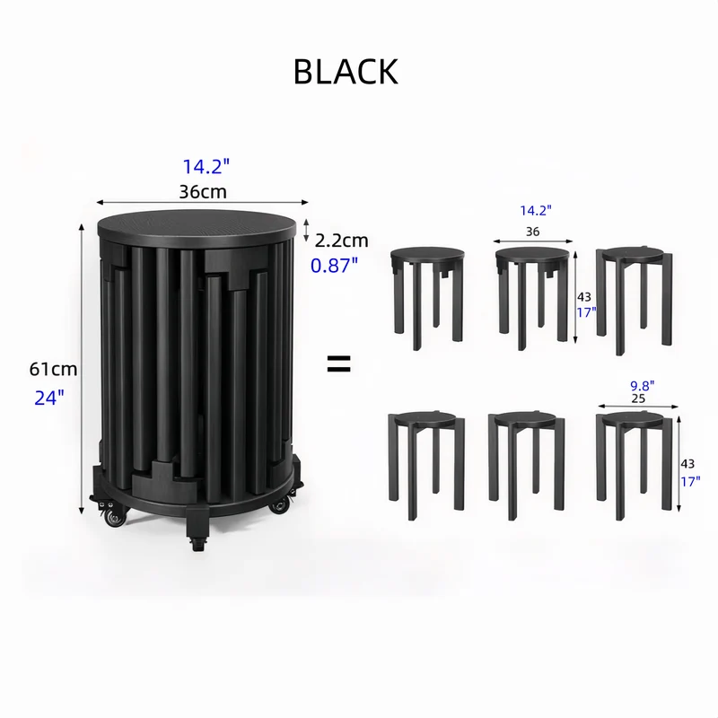 6-in-1 Stapelbare Hocker aus Massivholz