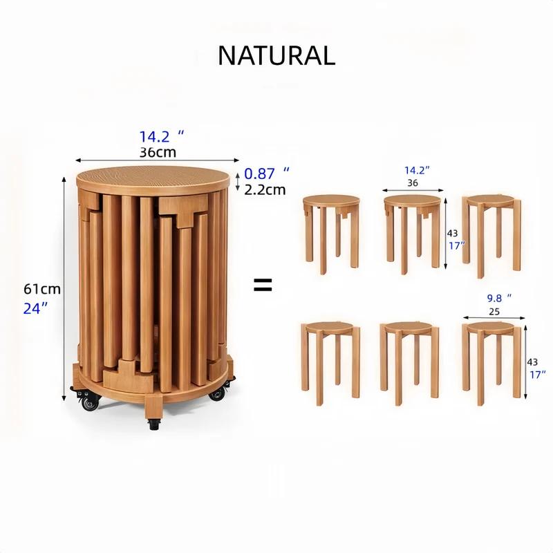 6-in-1 Stapelbare Hocker aus Massivholz