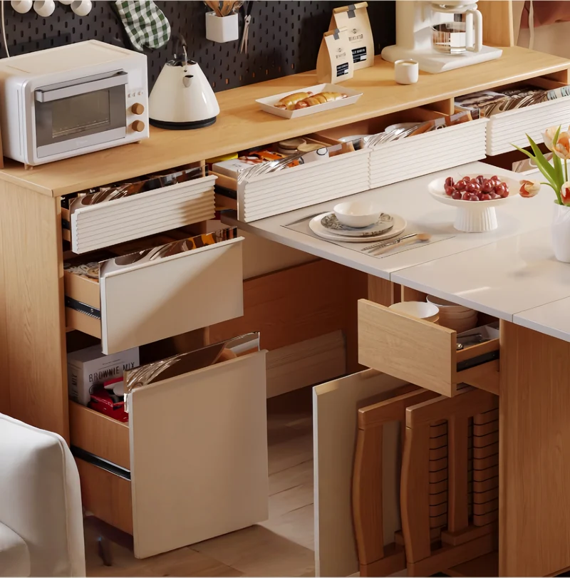 Sideboard-Schrank mit doppelseitigem Klapptisch und 4 Klappstühlen