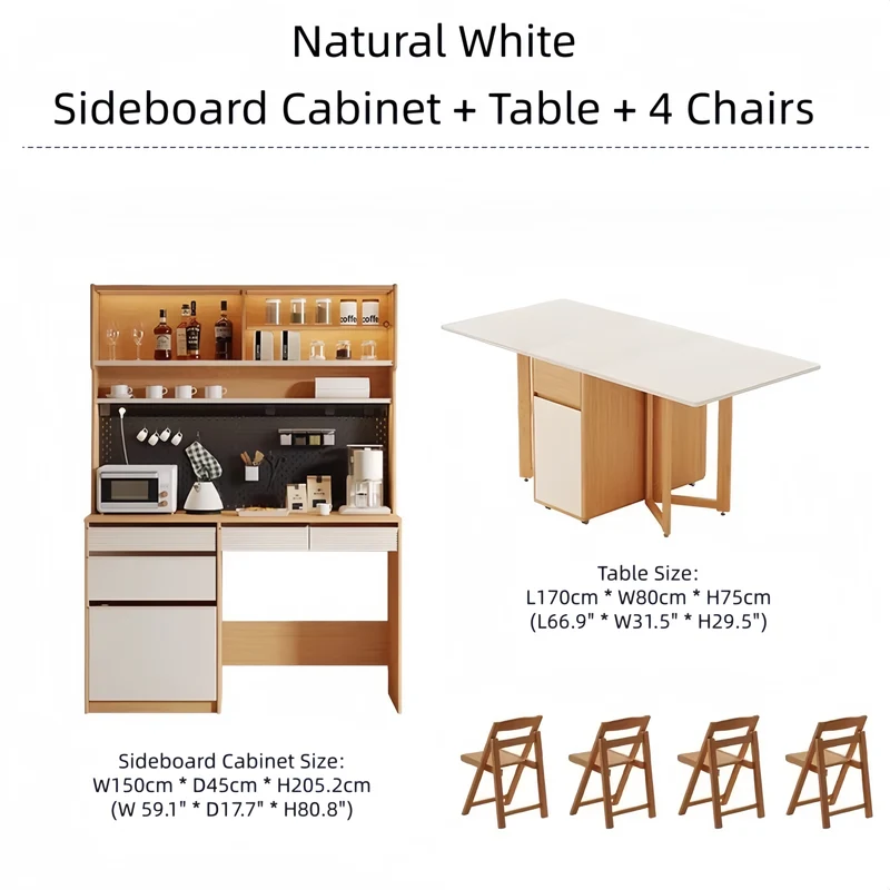 Sideboard-Schrank mit doppelseitigem Klapptisch und 4 Klappstühlen