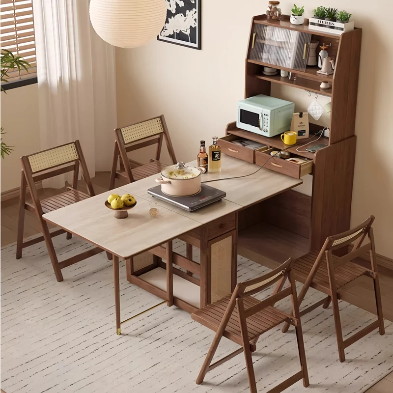 Doppelt klappbarer Esstisch mit Sideboard und 4 Klappstühlen