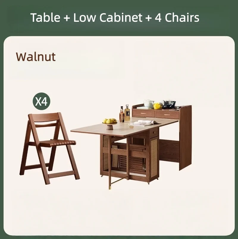 Doppelt klappbarer Esstisch mit Sideboard und 4 Klappstühlen