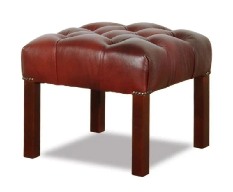 Casa Padrino Chesterfield Echtleder Hocker in weinrot mit dunkelbraunen Beinen 50 x 50 x H. 45 cm - Wohnzimmermöbel