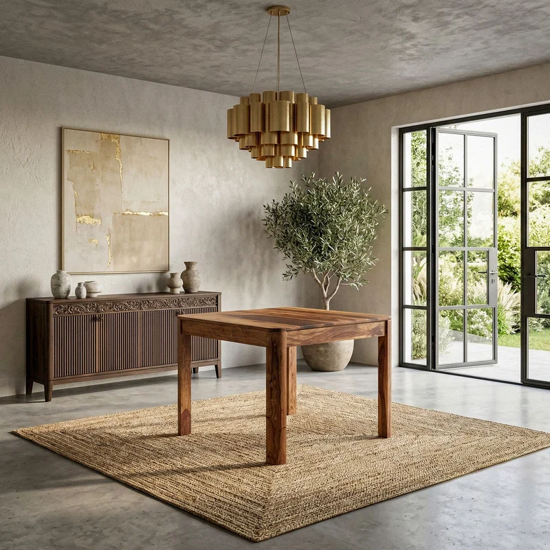 Esstisch Sheesham Massivholz 80x80 cm Dunkelbraun für 4 Personen