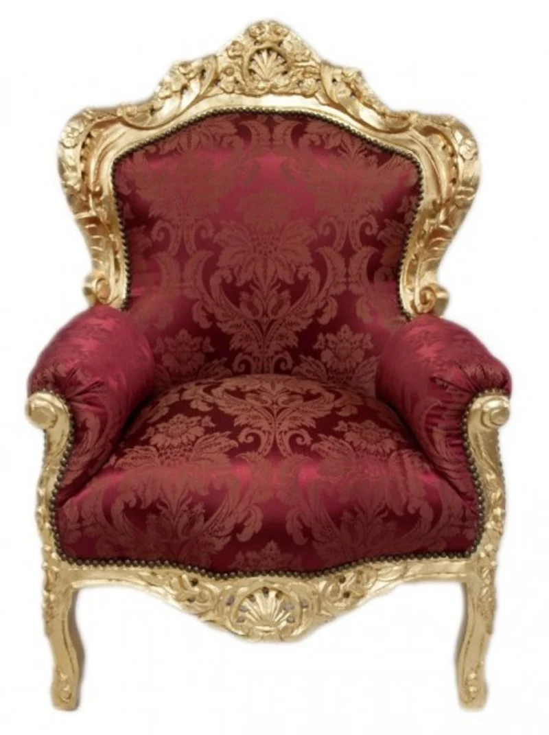 Casa Padrino Barock Sessel King Bordeaux Muster / Gold 85 x 85 x H. 120 cm - Luxuriöser Antikstil Sessel