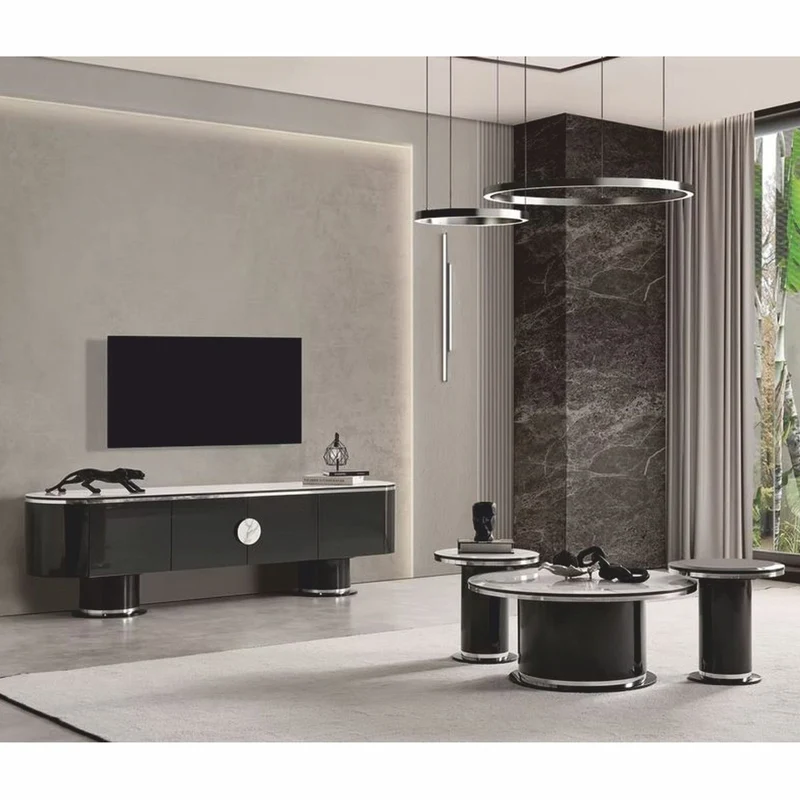 Casa Padrino Luxus TV Schrank Schwarz / Weiß / Silber 221 cm - Wohnzimmer & Hotel Möbel