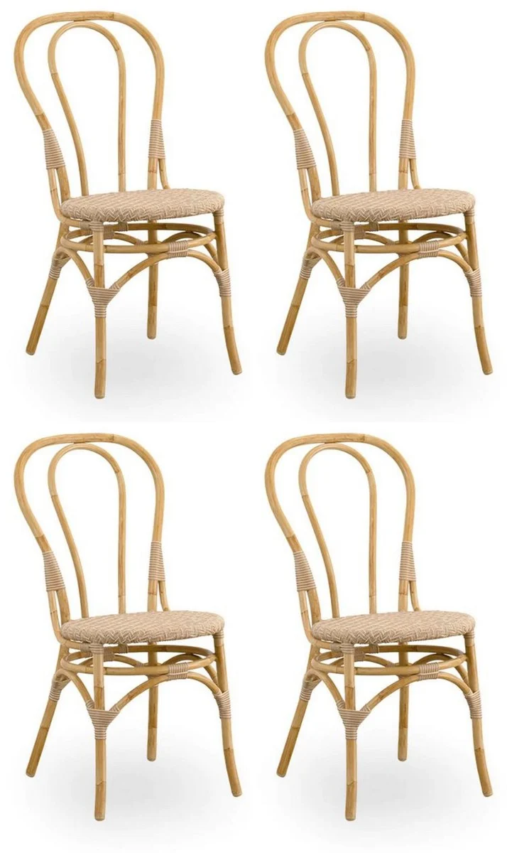 Casa Padrino Luxus Gartenstuhl 4er Set Naturfarben 45 x 56 x H. 88 cm - Moderne Rattan Garten & Terrassen Möbel - Luxus Qualität