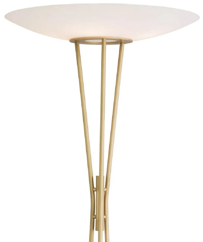 Casa Padrino Luxus Stehleuchte Antik Messingfarben / Beige / Weiß Ø 70 x H. 185 cm - Moderne Stahl Stahlampe mit Travertin Naturstein Lampenfuß und rundem Glas Lampenschirm - Luxus Kollektion