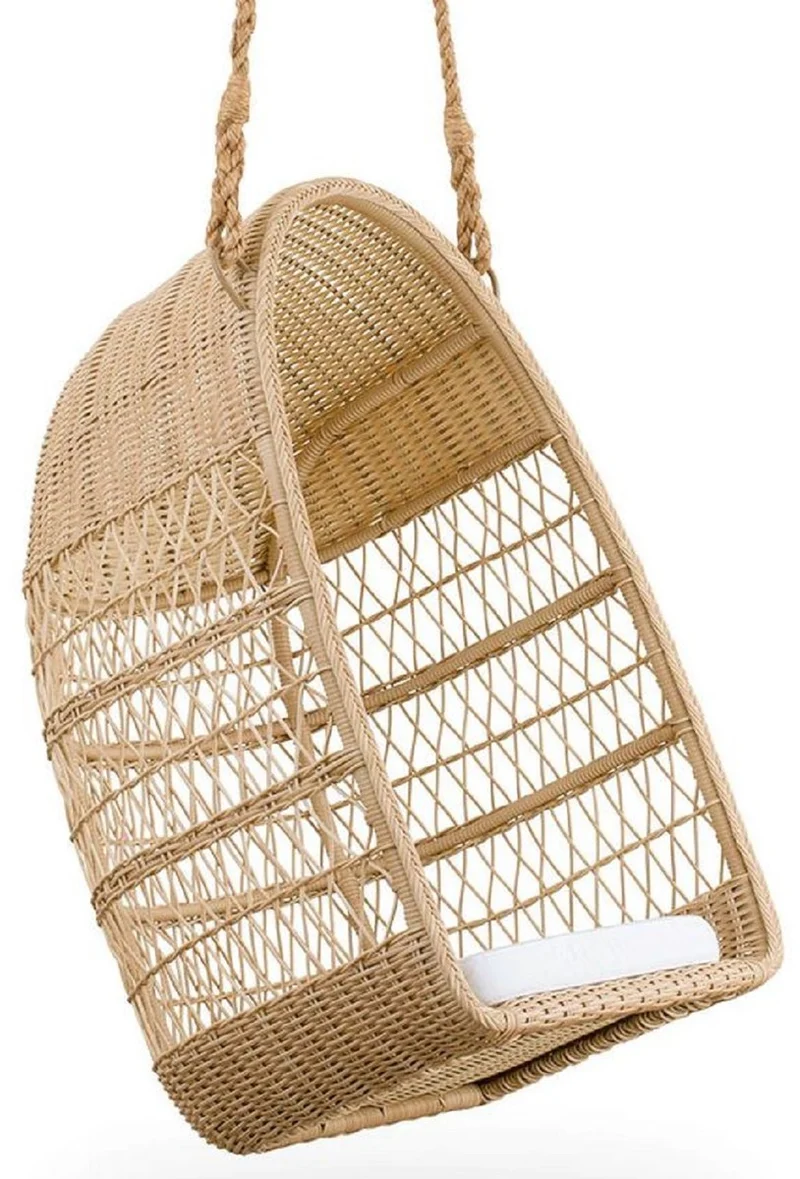 Casa Padrino Luxus Outdoor Hängesessel Naturfarben / Weiß 66 x 63 x H. 113 cm - Wetterbeständiger Garten & Terrassen Hängesessel - Garten & Terrassen Möbel - Luxus Qualität
