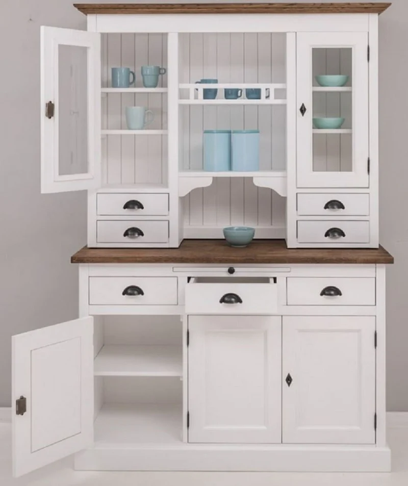 Casa Padrino Landhausstil Küchenschrank Weiß / Braun 138 x 50 x H. 197 cm - 2 Teiliger Küchenschrank mit 5 Türen und 7 Schubladen - Landhausstil Küchenmöbel