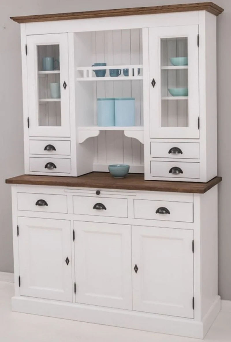 Casa Padrino Landhausstil Küchenschrank Weiß / Braun 138 x 50 x H. 197 cm - 2 Teiliger Küchenschrank mit 5 Türen und 7 Schubladen - Landhausstil Küchenmöbel
