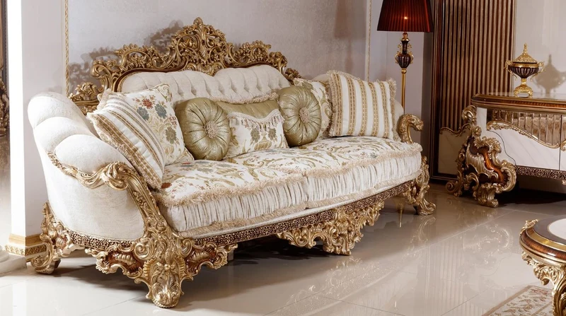 Casa Padrino Luxus Barock Sofa Weiß / Mehrfarbig / Braun / Gold - Prunkvolles Wohnzimmer Sofa mit elegantem Muster - Barock Wohnzimmer & Hotel Möbel - Edel & Prunkvoll